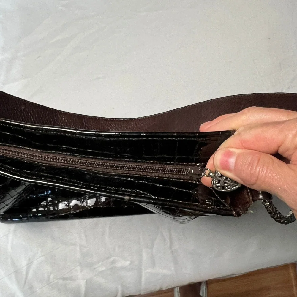 Brighton Croc Cher Embossed Shoulder Bag Brown Faux Leather Silver‎ Detail Hobo
